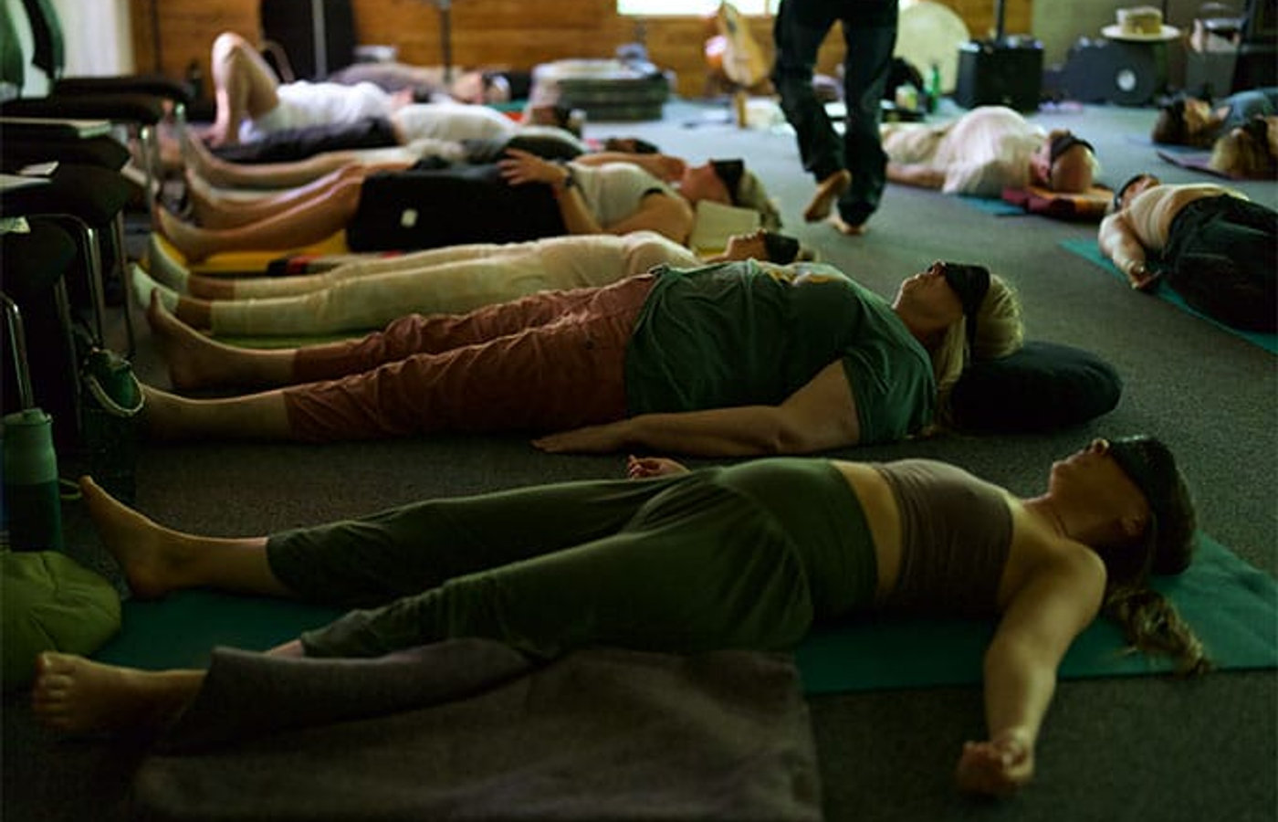 Group breathwork practice with facilitator guidance