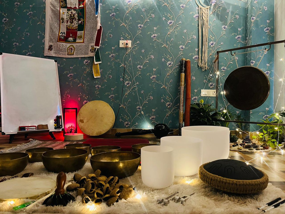 Sound healing instruments ready for a session